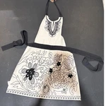 Anthropologie Embroidered Halter Apron Cream Black Floral Cotton Kitchen RN66170. Fixed Price $14.99.