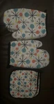 Mid Century Fifties Modern Atomic Set Of 2 Oven Mitts And 1 Pot Holders. Fixed Price $24.99.
