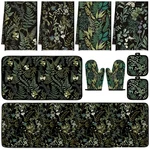 10 Pcs Sage Black Kitchen Decor Set Towels And Rugs Oven Mitts .... Fixed Price $47.42.