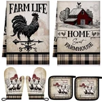 6 Barn Farmhouse Kitchen Decor Dish Towels Oven Mitts And Pot Holders Se.... Fixed Price $24.29.