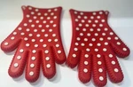 This Kitchen Heat Shield Silicone Gloves Oven/ Red Color W Dots/ Size M/l. Fixed Price $6.00.