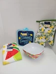 2 Home Collection Dish Towels Bowls Lemon Potholders 1 Oven Mitt - New. Fixed Price $15.00.
