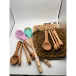Creative Co-op Jute Pot Holders Silicone Spoons Beechwood Measuring Set 2. Fixed Price $20.00.