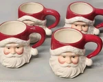 Christmas Ceramic Cosmos Classic. 4 Santa Head Hand Painted Mugs Wow. Fixed Price $39.99.