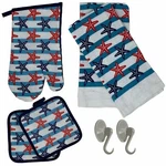 Nautical Oven Mitt Pot Holder Terry Cloth Kitchen Towel Striped Starfish Coastal. Fixed Price $12.29.