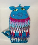 Vtg Mcm Blue Pig Oven Mitt Pot Holder Vibrant Folk Art Embroidered Unique Tail. Fixed Price $34.99.