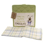 Tabletop Follow The Bunny Towel Set Easter Potholders. Fixed Price $27.99.