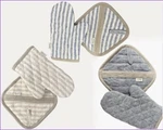 New Magic Linen Pot Holder & Oven Mitt Kitchen Gift Set Solid Blue Or Tan Stripe. Fixed Price $7.95.