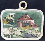 Farmhouse Hanging Quilted Pot Holder 6X9 Cotton Barn Sheep Scene Paine Usa. Fixed Price $14.95.