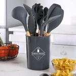 12-PCS Kitchen Silicone Utensils Set With Heat Resist Wooden Handle Black. Fixed Price $18.55.