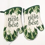 Set Of 2 Fabric Printed Kitchen Oven Mitts Mittens Gloves Our Nest Is Best. Fixed Price $13.59.