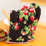April Cornell Strawberry Patchwork Oven Mitt Set Of 2 Black Red Pink Green. Fixed Price $39.00.