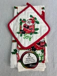 3-PIECE Christmas Kitchen Towel Set With Santa Design Velour Dish Cloth. Fixed Price $15.00.