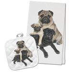 Pugs Kitchen Dish Towel And Pot Holder Gift Set. Fixed Price $24.95.