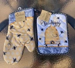 Honeybee Oven Mitt And Potholder Set - Happy. Fixed Price $10.89.