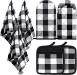 7 Pieces Buffalo Check Dish Towels Pot Holders Oven Mitts Black With White. Fixed Price $27.60.
