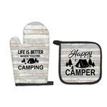 Happy Camper Oven Mitt & Pot Holder Set Heat Resistant Bbq Camping Gift. Fixed Price $20.25.