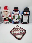Ritz Santa Snowman Penguin Oven Mitt Christmas Baking Potholder Hot Pads. Fixed Price $21.00.