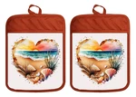 Beach Ocean Sunset Heart Country Gift Pot Holders Oven Mitt Linen Towel DZ435DPH. Fixed Price $16.99.