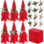 24 Pcs Christmas Napkins And Ring Set 12 Red Cloth Holder For .... Fixed Price $43.72.