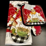 Retro Italian Chef Themed Oven Mitt, Towel And Pot Holder 3 Piece Set New. Fixed Price $18.99.