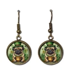 St. Patrick's Day Pugs With Pot Of Gold - Handmade Round Resin Dangling Earrings. Fixed Price $16.12.