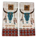 Set Of 2 Simply Southwest Steer Skull Kitchen Tea Towels By Kay Dee Designs. Fixed Price $16.97.