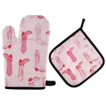 Qugrl Pink Cowgirl Boots Oven Mitts And Pot Holders Set Retro Pattern 15. Fixed Price $15.79.