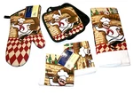 "fat Chef" 4PC Kitchen Set- Potholder, Oven Mitt, Towel & Dishcloth. Fixed Price $10.99.
