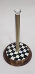 Mackenzie Childs Courtly Check Wood Papper Towel Holder. Fixed Price $129.00.