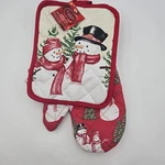 St. Nicholas Square Snowman Oven Mitt & Pot Holder Set. Fixed Price $18.00.