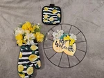 Handmade Lemon Striped Cotton Oven Mitt, Potholder & Welcome Sign Set, 3PCS. Fixed Price $28.00.