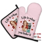 Dyjybmy Life Is What You Bake Funny Oven Mitts And Pot Holder Set For PINK06. Fixed Price $22.77.