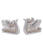 Melrose Set Of 2 Silver Reindeer Sleigh Christmas Tea Light Candle Holders 4.5". Fixed Price $50.39.