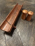 Vtg Wooden French Bread Tray Baguette Board + Salt & Pepper Set Kitchen Counter. Fixed Price $32.00.