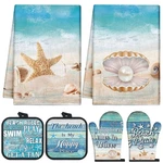6 Pcs Summer Beach Kitchen Towels Pot Holders And Oven Mitts Set Include Coas.... Fixed Price $28.77.