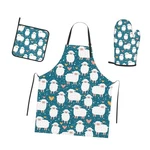 Pink Waterproof Apron With Oven Mitt And Pot Holder Kitchen Cat Set. Fixed Price $28.33.