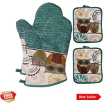 Cute Cotton Owl Kitchen Mitts And Pot Holders, 4-PIECE Heat Resistant Set. Fixed Price $38.95.