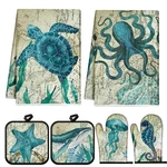6 Pcs Sea Ocean Beach Kitchen Towels Pot Holders And Oven Color. Fixed Price $27.38.
