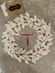 Mud Pie Wreath Monogrammed Christmas Linen Fingertip Hand Towel. Fixed Price $19.99.