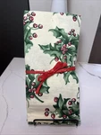 April Cornell Holly Christmas Set Of 4 Napkins Cotton Ivory Red Green Nwot. Fixed Price $24.00.