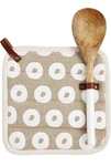 Mud Pie Chambray Pot Set, Holder 8 X Spoon 10", Tan. Fixed Price $10.99.