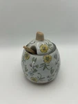 Creative Co-op Hand Painted Spoon & Lid Stoneware Sugar Pot Flower Design. Fixed Price $17.99.