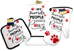 Dog Kitchen Set 4 Piece Towel Hot Pad Oven Mitt Cotton Red White Black Dish. Fixed Price $15.45.