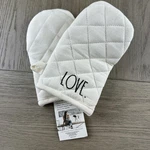 Rae Dunn Mini Oven Mitts Set Of 2 Love Cream Cotton Quilted Farmhouse Nwt. Fixed Price $14.99.