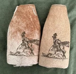 Vintage Set Of 2 Animal Hide Bottle Holders Zippered Cowgirl Embroidery. Fixed Price $13.99.