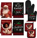 Bencailor 8 Pcs Kitchen Towel Pot Holders And Oven Mitts Set Red Black. Fixed Price $26.26.