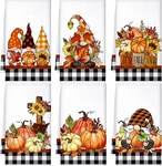 Set Of 6 Fall Thanksgiving Kitchen Towels Pumpkin Hand Autumn Dish. Fixed Price $19.99.