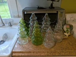 Glass Christmas Tree Canister Set Clear Green With Lid Collectible Storage. Fixed Price $78.00.