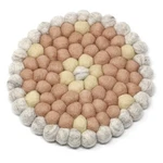 Hand Crafted Felt Ball Trivets From Nepal: Round Flower Design, Pink - Global Gr. Fixed Price $22.00.